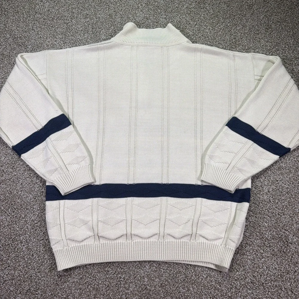Vintage Jan Carlo Henley Sweater Cream Size XL 90s Classic Geometric